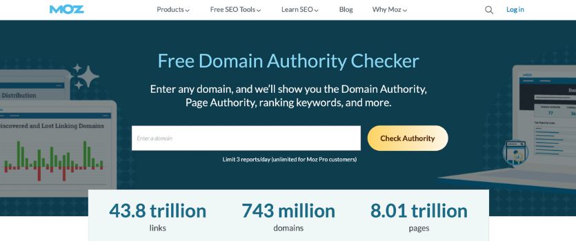 Moz DA checker gives you three free DA checks per day.